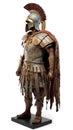 Ancient spartan trojan warrior in armor with weapons. White background, isolate. AI generated.