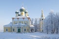 Spaso-Preobrazhensky Cathedral with a bell tower on a frosty January morning. Uglich