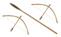Ancient spear and  bow isolated on white background Royalty Free Stock Photo