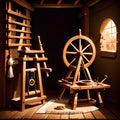 ancient spinning wheel , AI-generatet