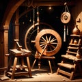 ancient spinning wheel , AI-generatet