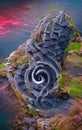 Ancient spiral carved in stone - abstract digital art