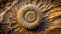 Ancient spiral fossil embedded in textured stone a study in natural geometry. Generative AI Royalty Free Stock Photo