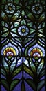 Ancient stained glass with flowers