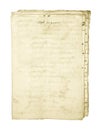 Ancient stained paper sheet. Year 1596. 16th century. on white. Royalty Free Stock Photo