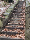 dilapidated antique staircase in the park, keeping many secrets