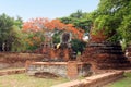 Ancient statue of Buddha in ruins, inside an old temple. Ayutthaya, Thailand Royalty Free Stock Photo