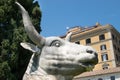 Ancient statue of Bull in baths of Diocletian Thermae Diocletiani in Rome