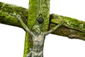 Ancient statue: crucifixion of Jesus Christ on old wooden cross Royalty Free Stock Photo