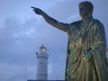 Statue of the Emperor Nero on sunset to Anzio in Italy.