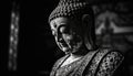 Ancient statue of meditating god in serene black and white generated by AI