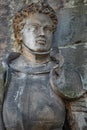 Ancient statue portrait of Saint Maurice black Knight as gatekeeper in Magdeburg Cathedral as Roman soldier from Thebes of 13 Royalty Free Stock Photo