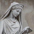 Ancient statue of sensual Italian Renaissance Era woman reading a book, Potsdam, Germany, details, closeup