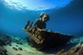 ancient statue in a shipwrecks shadow