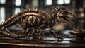 ancient statue _a steampunk, A close-up view of a steampunk dinosaur, with iron scales, brass spikes, Royalty Free Stock Photo