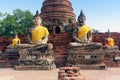 Ancient buddha statues and ruins of Wat Yai Chaimongkol temple in Ayutthaya, Thailand. Royalty Free Stock Photo