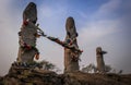 Ancient statues with drawings of the Neolithic era next to the Aldyn-Bulak ethnocultural complex Royalty Free Stock Photo