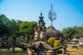 Ancient statues and sculptures of hindu and buddhism gods in Buddha Park, Vientiane, Laos