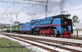 Ancient steam locomotive series P36 0027-Soviet mainline passenger locomotive issue 1950-1956 at the demonstration on the day of t