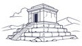 Ancient Stepped Pyramid or Temple, Detailed Outline Drawing, vector design Generative AI Royalty Free Stock Photo