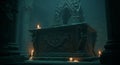 Ancient Stone Altar in Dark Crypt with Candles Royalty Free Stock Photo