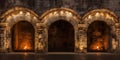 Ancient Stone Arches From Classic Architecture Adorned With Fire Flames