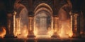 Ancient Stone Arches From Classic Architecture Embellished With Fire Flames