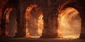 Ancient Stone Arches From Classic Architecture Embellished With Fire Flames