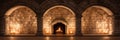 Ancient Stone Arches From Classic Architecture Embellished With Fire Flames