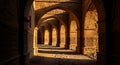 Ancient Stone Arches with Dramatic Sunlight and Shadows Royalty Free Stock Photo