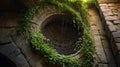 Ancient Stone Well with Overgrown Vines and Sunlight, an intriguing sight Royalty Free Stock Photo