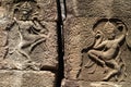 Ancient stone bas-relief of Banteay Kdei temple, Angkor Wat, Cambodia. Ancient bas-relief with apsara dance.