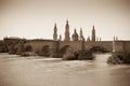 Ancient stone bridge over Ebro river in Zaragoza Royalty Free Stock Photo