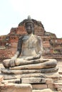 Ancient Stone Buddha at Watyaichaimongkol Temple in Ayudhaya, Th