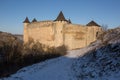 Ancient stone castle in winter. Landscape. Royalty Free Stock Photo