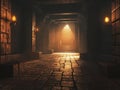 Ancient Stone Corridor, Exploring Mystic Pathway, Illuminated Architecture, Mysterious Dungeon