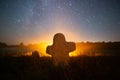 Ancient stone cross under starry sky Royalty Free Stock Photo