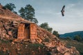 Ancient stone crypt. Abandoned ethnic aul. Ancient ghost town of Gamsutl, Dagestan