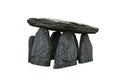 Ancient stone dolmen structure with large capstone supported by three upright stones against white background Royalty Free Stock Photo