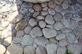 Ancient stone floor texture, oval shape, top view