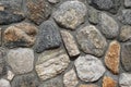 Solid rock wall with irregular stones set in gray mortar