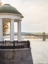 Ancient stone gazebo in the Park on the waterfront overlooking the city of Moscow Russia Royalty Free Stock Photo