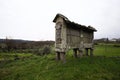 Ancient Stone Granary in the North of Portugal during a freezing Winter morning.