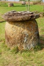 Ancient stone jar with an upper cover at the Plain of Jars Site #1 near Phonsavan, Xiangkhouang province, Laos.