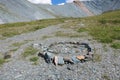 Ancient stone labyrinth. Yarloo mountain valley with stone monuments. Altai mountains. Siberia. Russia Royalty Free Stock Photo