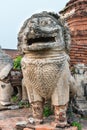 Ancient, stone lion sculpture at ancient ruines buddhist temple Royalty Free Stock Photo