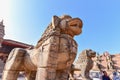 Ancient Stone Lion Sculptures at Bhaktapur Durbar Square Royalty Free Stock Photo