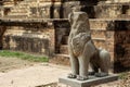 Ancient stone lion statue of Kravan temple, Angkor Wat, Cambodia. Ancient temple stone decor.