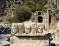 Ancient stone masks of the amphitheatre in Myra