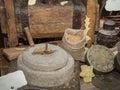 Ancient Stone Mill: Manual Grinder Wheel with Crank and Wooden Press for Pasta